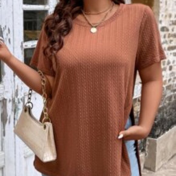 Brown Short Sleeved Split Hem Tunic Tee 3X - Picture 1 of 1